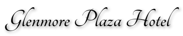 Stylized script sign reading 'Glenmore Plaza Hotel'